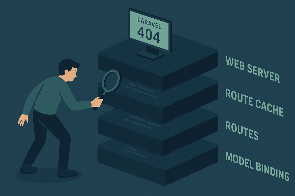 Developer tracing a Laravel route not found in production error