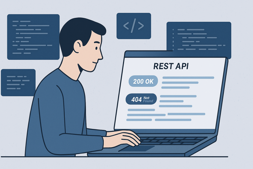 Developer reviewing a WordPress REST API error response on a laptop