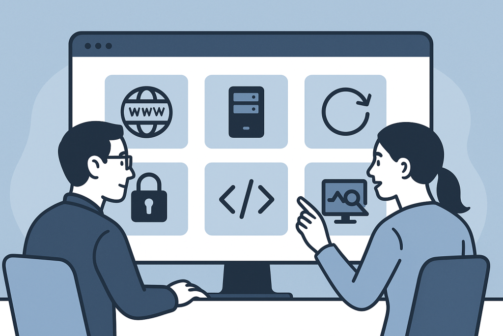 Website owner reviewing a secure maintenance handover plan with technical support