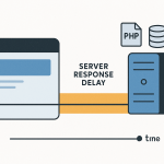 Browser request timing diagram showing a long wait before the first byte of a website response