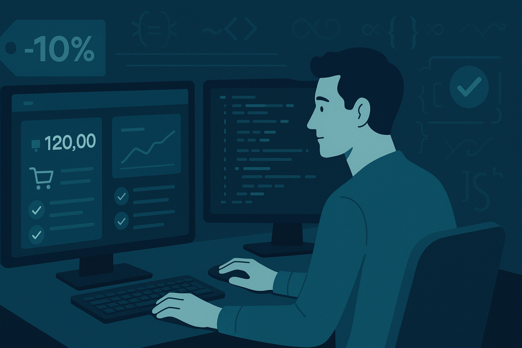 Developer reviewing Sylius promotion rules and discount calculations on a laptop