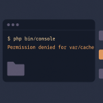 Terminal showing a Symfony cache permission denied error during cache clear