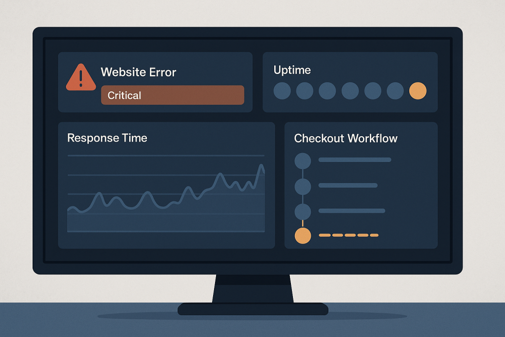 Website monitoring dashboard displaying a critical error alert