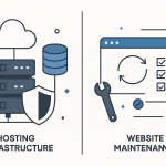 Diagram showing web hosting infrastructure and website maintenance tasks as separate but connected services